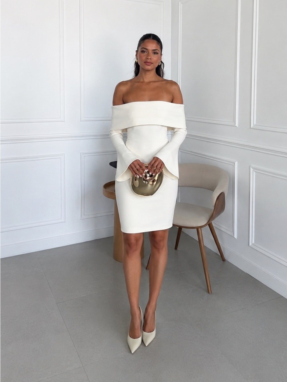 Solace London Off-The-Shoulder White Bodycon Dress